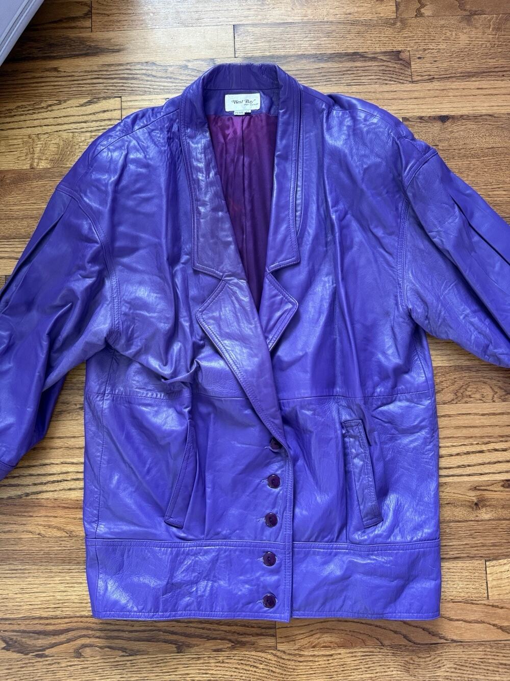 Vintage 80s West Bay Sport Leathers Purple Jacket Slouchy Oversized Fit L/XL